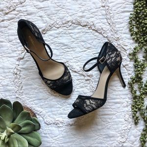 BCBGeneration Black Lace Heeled Sandals